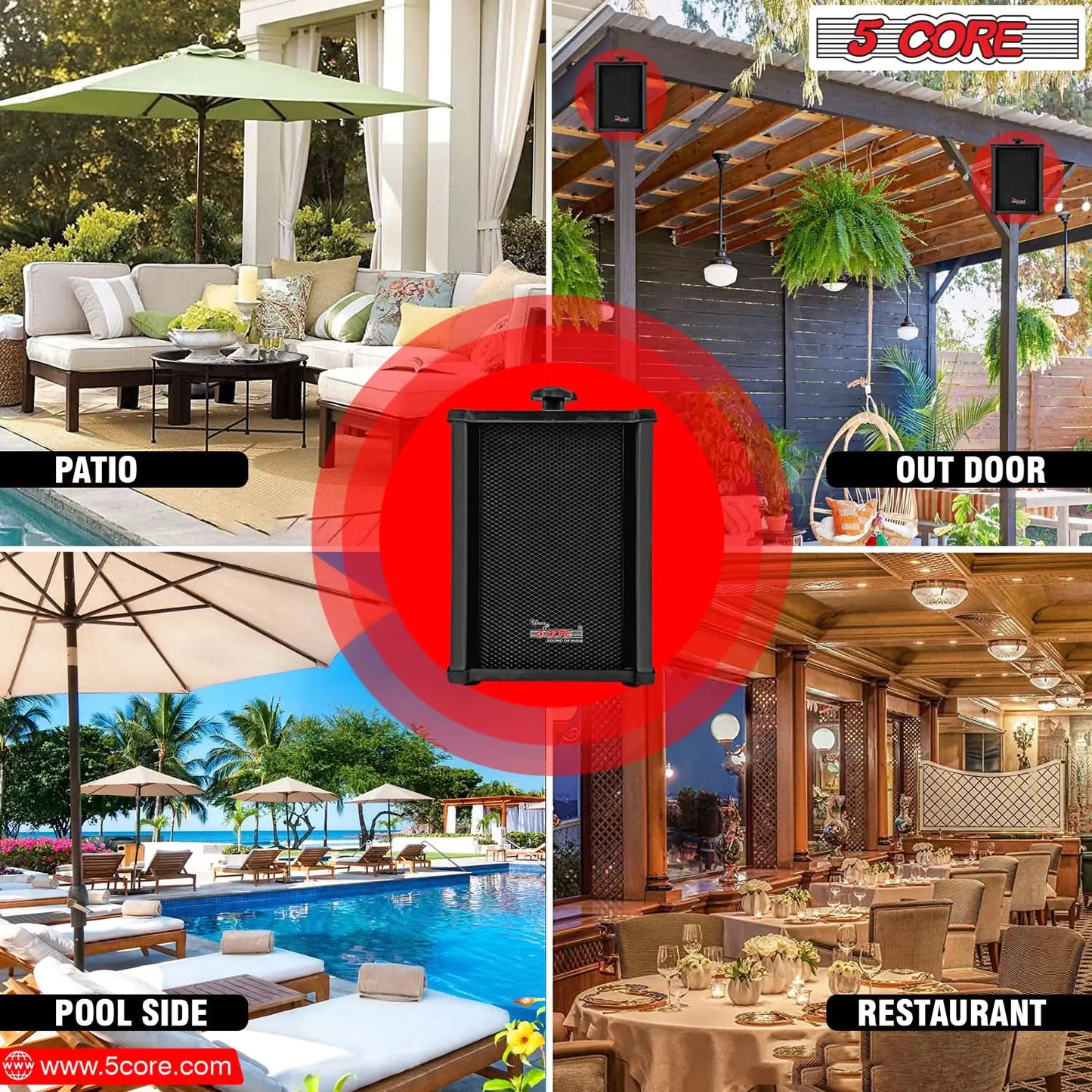 5Core 100W Stereo In-Wall Outdoor Speakers