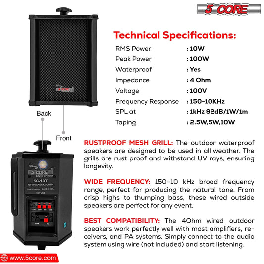 5Core 100W Stereo In-Wall Outdoor Speakers