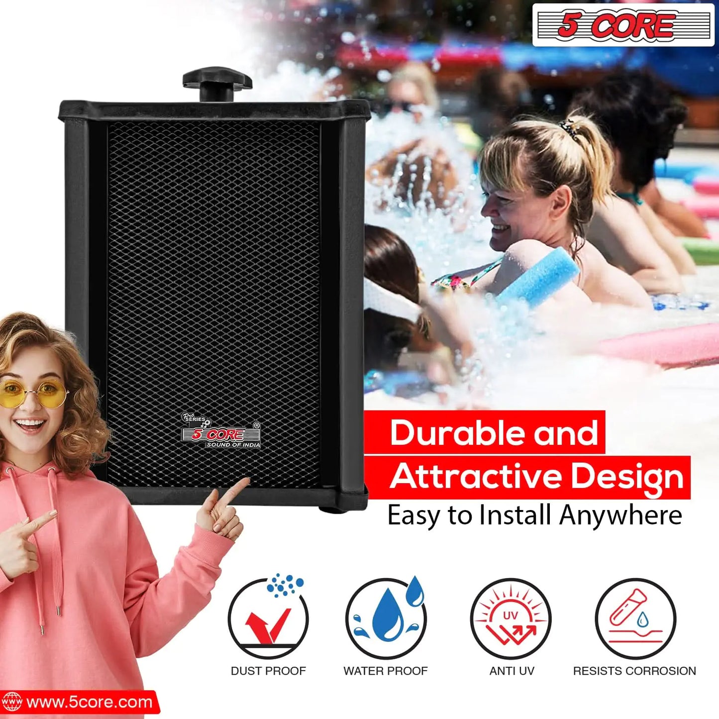 5Core 100W Stereo In-Wall Outdoor Speakers